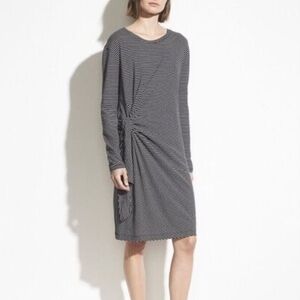 Vince Women's Black White Striped Side Tie Long Sleeve Tshirt Dress M